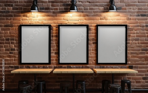 Blank black frame mockup in cafe interior photo