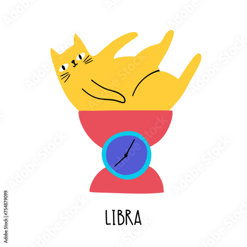 Cat Zodiac Astrology Sign Libra. Hand draw style. Vector illustration zodiacal symbols. Isolated on white background. Good for posters, t shirts, postcards.