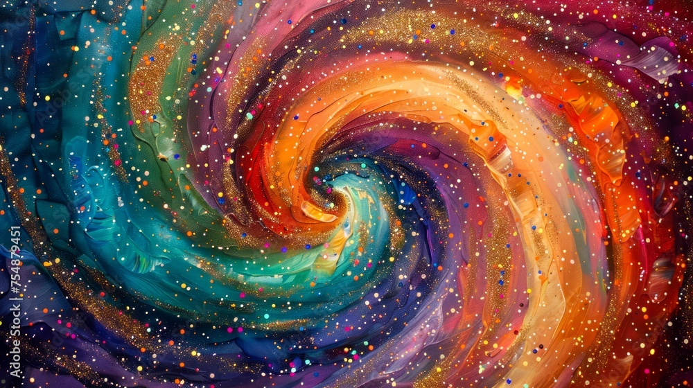Vibrant Cosmic Swirl Painting with Rich Texture and Abstract Colorful Space Nebula Motif in Artwork Vibrant Cosmic Swirl Painting with Rich Texture and Abstract Colorful Space Nebula Motif in Artwork