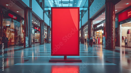 red sale roll up mockup poster stand in an shopping. generative ai