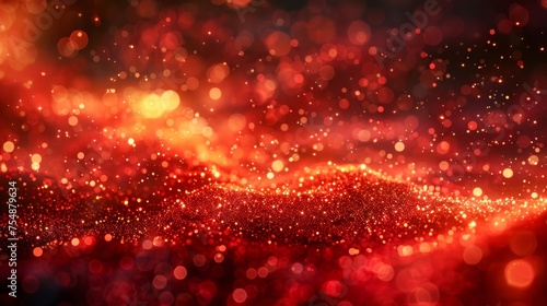 Abstract Red and Orange Glowing Particles Bokeh Background for Festive, Celebration or Technology Themes