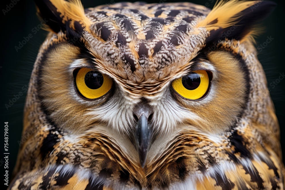 Mysterious Owl portrait bird face. Predator horned. Generate Ai Mysterious Owl portrait bird face. Predator horned. Generate Ai