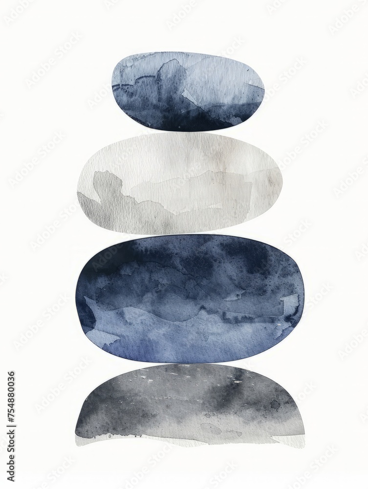 A watercolor painting depicting a stack of rocks, showcasing intricate details and textures. A watercolor painting depicting a stack of rocks, showcasing intricate details and textures.