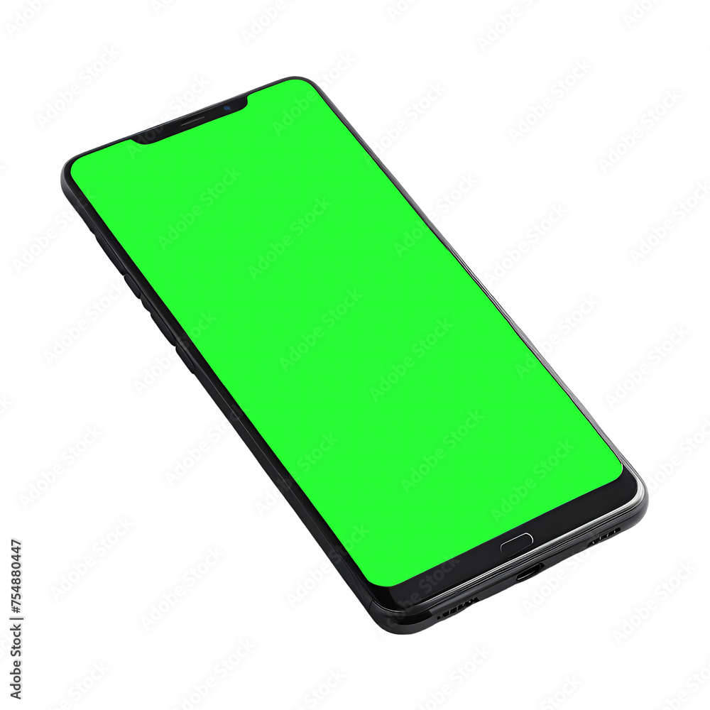Smartphone with green screen isolated on transparent background