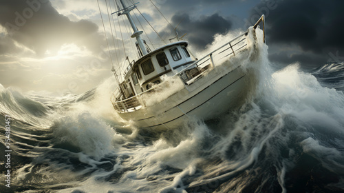Boat in rough ocean waves