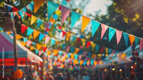 Vibrant Outdoor Party Scene with Colorful Flags Fluttering © DVS