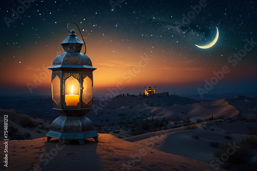 Lantern Decoration  Muslim Islamic Holiday Ramadan Kareem Ornament Moon Star  Ramadan Kareem Background  Text Space Wallpaper Background