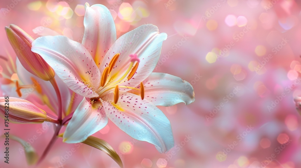 Beautiful blooming lily flower minimalist fantasy background template fresh light pink yellow white color lily flower poster nature background, Aesthetics floral inspirational tenderness illustration Beautiful blooming lily flower minimalist fantasy background template fresh light pink yellow white color lily flower poster nature background, Aesthetics floral inspirational tenderness illustration
