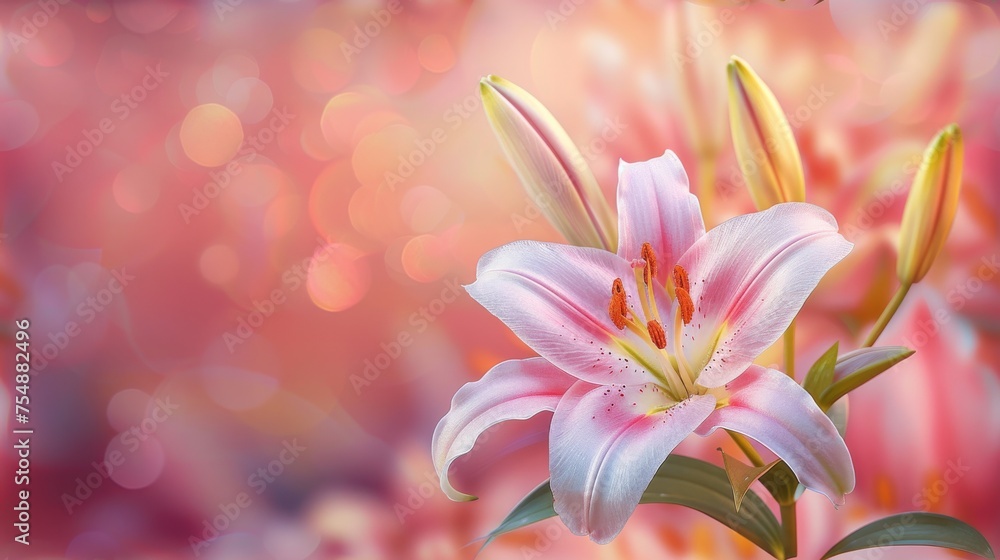 Beautiful blooming lily flower minimalist fantasy background template fresh light pink yellow white color lily flower poster nature background, Aesthetics floral inspirational tenderness illustration Beautiful blooming lily flower minimalist fantasy background template fresh light pink yellow white color lily flower poster nature background, Aesthetics floral inspirational tenderness illustration
