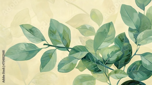 Fresh Leafy Greens A Colorful and Vibrant Painting of Leaves Generative AI