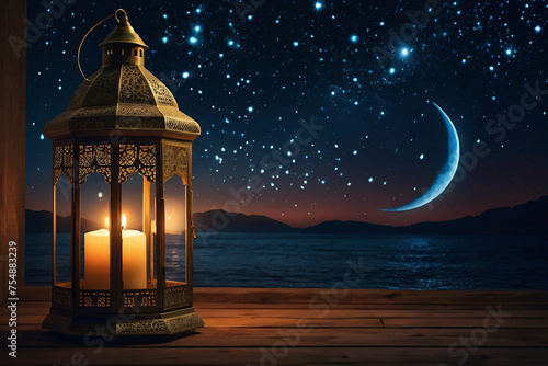 Lantern Decoration  Muslim Islamic Holiday Ramadan Kareem Ornament Moon Star  Ramadan Kareem Background  Text Space Wallpaper Background