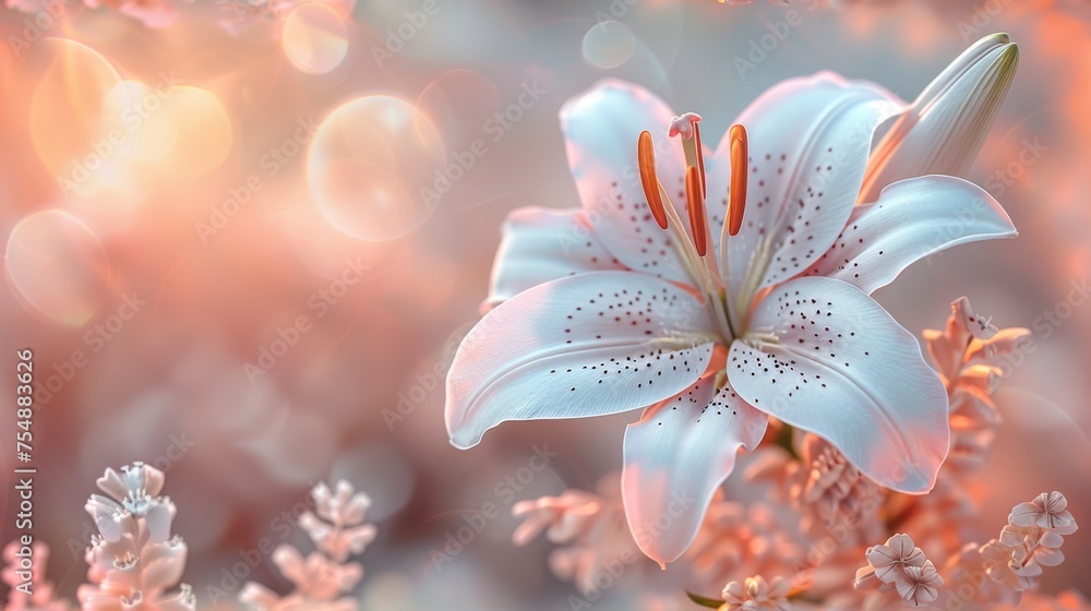 Beautiful blooming lily flower minimalist fantasy background template fresh light pink yellow white color lily flower poster nature background, Aesthetics floral inspirational tenderness illustration Beautiful blooming lily flower minimalist fantasy background template fresh light pink yellow white color lily flower poster nature background, Aesthetics floral inspirational tenderness illustration