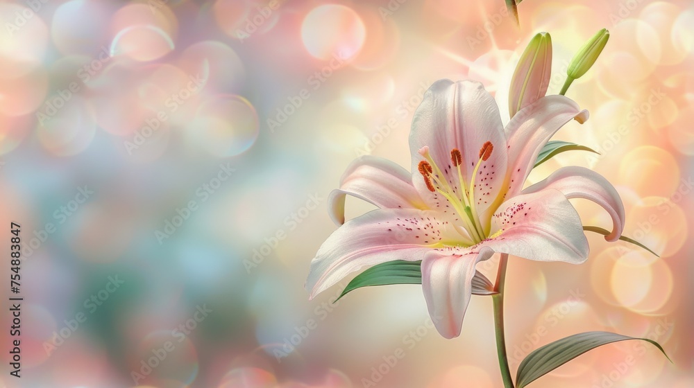 Beautiful blooming lily flower minimalist fantasy background template fresh light pink yellow white color lily flower poster nature background, Aesthetics floral inspirational tenderness illustration Beautiful blooming lily flower minimalist fantasy background template fresh light pink yellow white color lily flower poster nature background, Aesthetics floral inspirational tenderness illustration