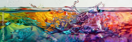 colorful water dropping in water tank in colors of rainbow
