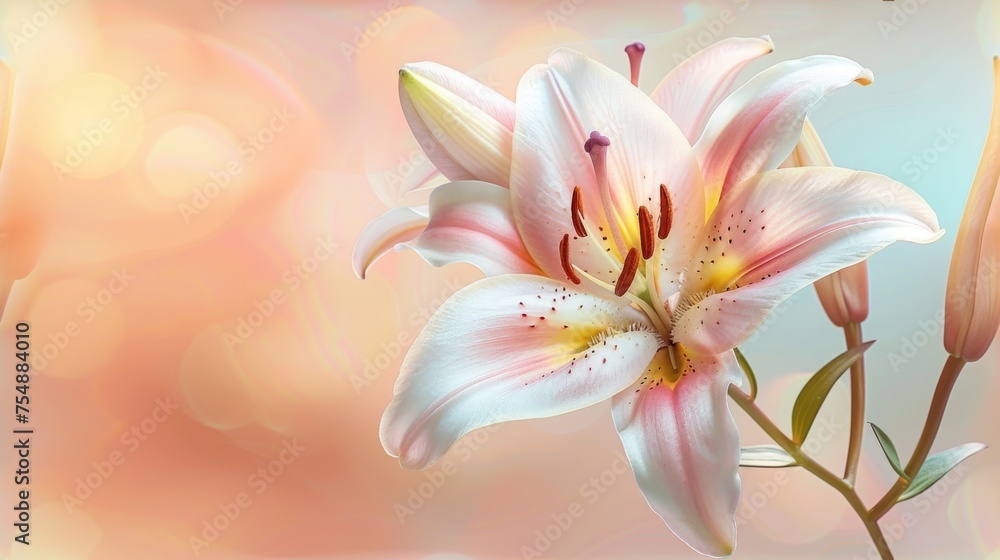 Beautiful blooming lily flower minimalist fantasy background template fresh light pink yellow white color lily flower poster nature background, Aesthetics floral inspirational tenderness illustration Beautiful blooming lily flower minimalist fantasy background template fresh light pink yellow white color lily flower poster nature background, Aesthetics floral inspirational tenderness illustration