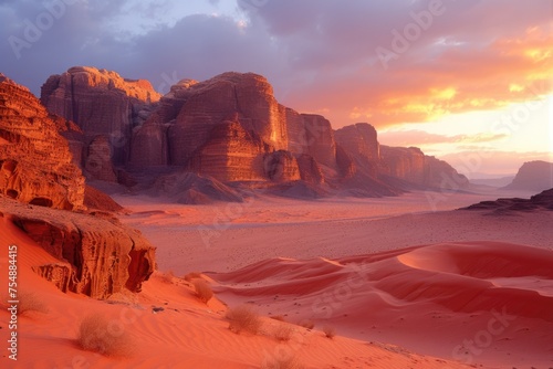 Twilight in the desert Glowing sands at sunset