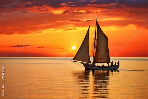 Radiant Pair boat sunset. Sea ship. Generate Ai