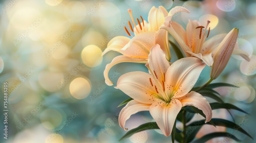 Beautiful blooming lily flower minimalist fantasy background template fresh light pink yellow white color lily flower poster nature background, Aesthetics floral inspirational tenderness illustration Beautiful blooming lily flower minimalist fantasy background template fresh light pink yellow white color lily flower poster nature background, Aesthetics floral inspirational tenderness illustration
