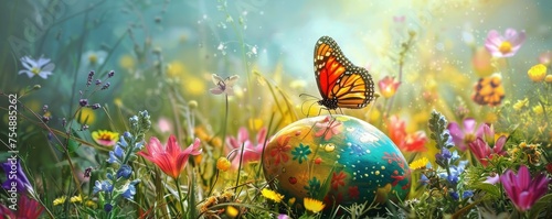 Spring's Delight: A Vibrant Butterfly Finds Solace on a Decorated Easter Egg