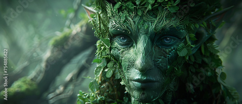 Mystical Forest Spirit with Green Foliage Features © INsprThDesign