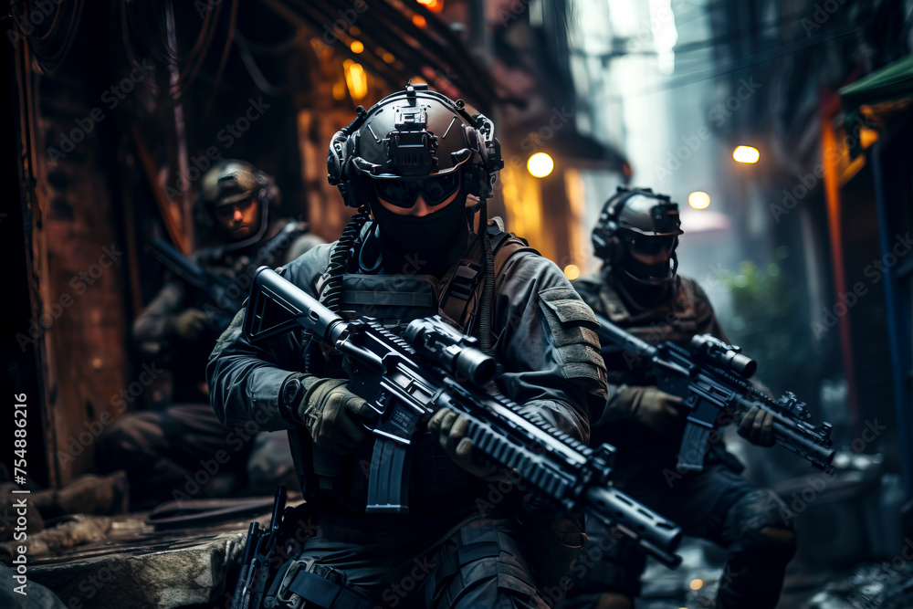 Urban Warfare: Mercenaries in Action created with Generative AI technology Urban Warfare: Mercenaries in Action created with Generative AI technology
