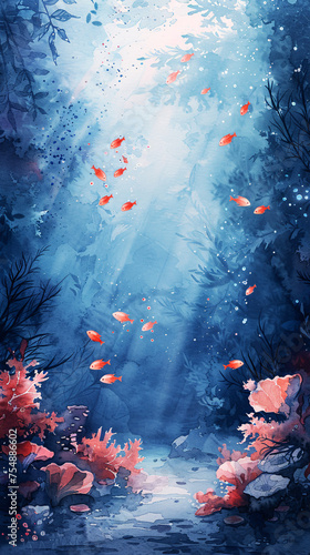 Underwater Scene with Red Fish and Coral