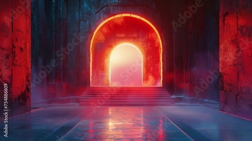 Mysterious Portal opening to futuristic architecture and geometric abstraction