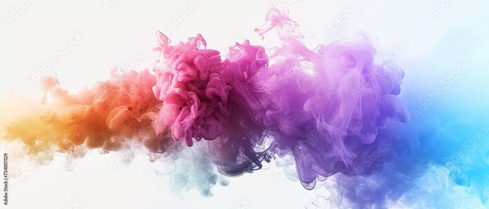 Colorful smoke. Freeze motion of blue and pink powder exploding on white background. Abstract background.