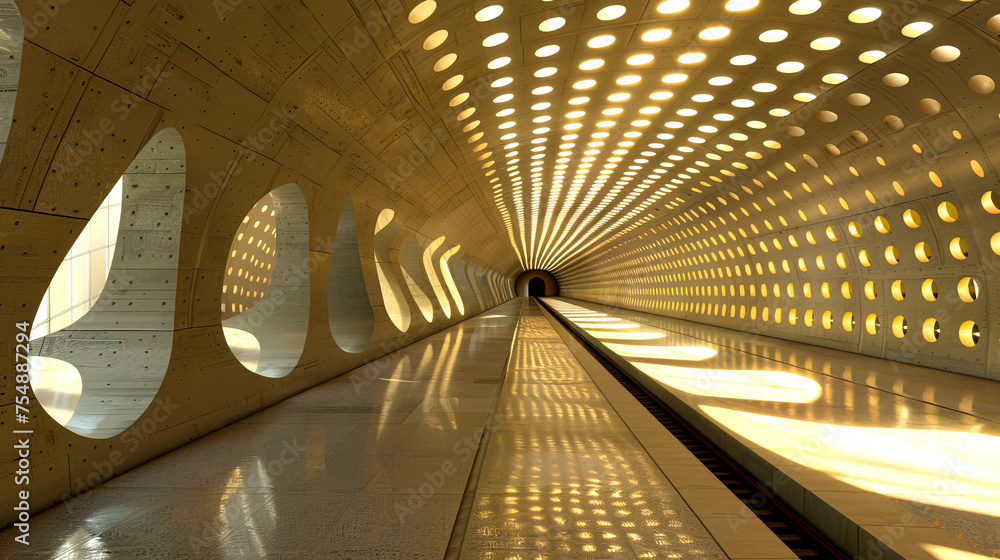 Halo Kaleidoscope Subway Station: Parametric Modular Architecture and Minimalist Design created with Generative AI technology