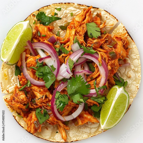 Sizzling Summer Taco Chicken Tinga with Fresh Onions and Lime Generative AI photo