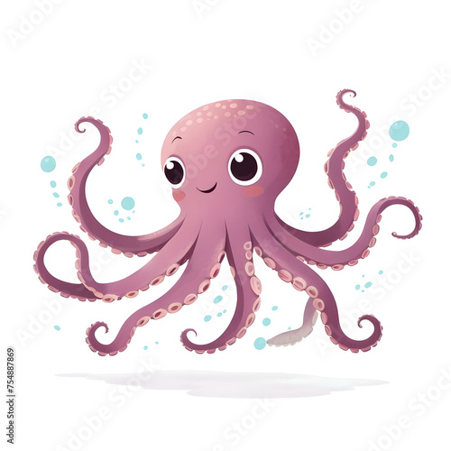 Adorable Octopus Jumping with joy for kids story books