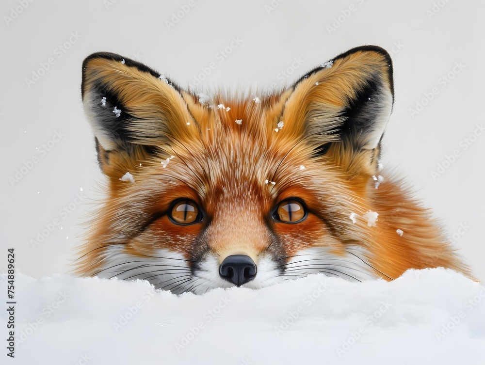 Obraz premium Curious Red Fox Peeking Over White Table, To evoke a sense of curiosity and wildness in advertising