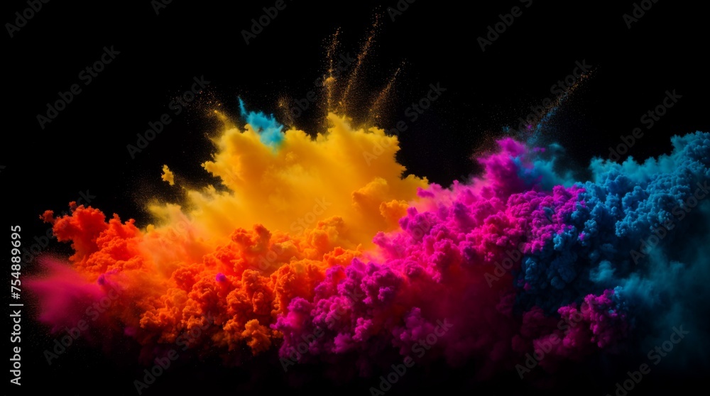 Burst of vivid colors against a dark canvas 