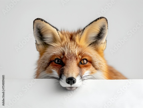 Curious Red Fox Peeking Over White Table, To evoke a sense of curiosity and wildness in advertising