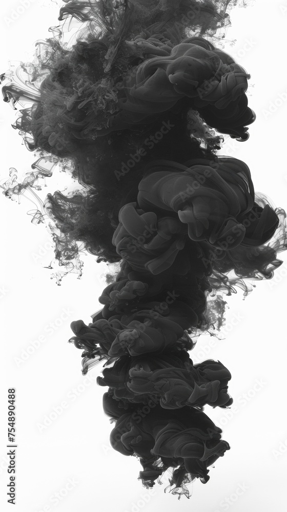 Explosion of black powder on a white background. Launched splashes of colorful dust particles.