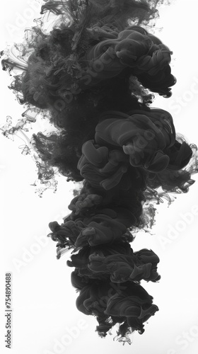 Explosion of black powder on a white background. Launched splashes of colorful dust particles.