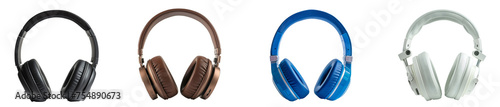 Collection of modern headphones with different colors isolated on a transparent background photo
