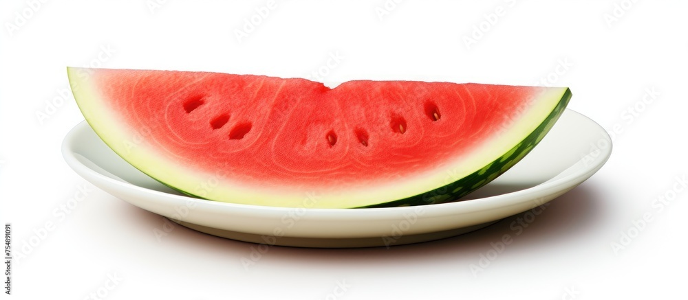 Watermelon, a fruit belonging to the Citrullus plant, is a superfood and popular ingredient in cuisine. A slice of this natural food is on a white plate Watermelon, a fruit belonging to the Citrullus plant, is a superfood and popular ingredient in cuisine. A slice of this natural food is on a white plate