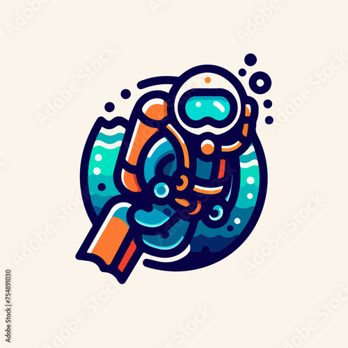 Vector illustration of scuba diver icon logo sticker tattoo vector.