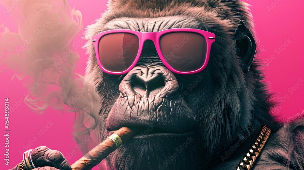 Pink Sunglasses and Cigar A Chill Monkey Vibe for the Month of May Generative AI