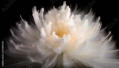 Abstrakcyjny biały kwiat, na czarnym tle. Eksplozja biały dym