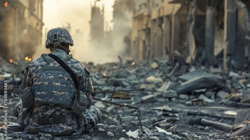 Amidst Devastation: Soldier Finds Solace in War Ruins Amidst Devastation: Soldier Finds Solace in War Ruins
