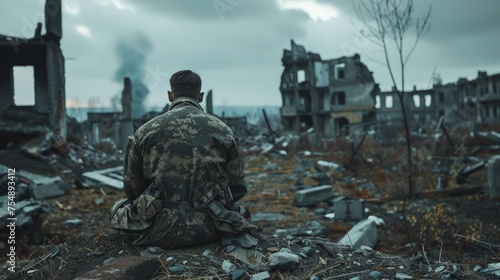 Amidst Devastation: Soldier Finds Solace in War Ruins