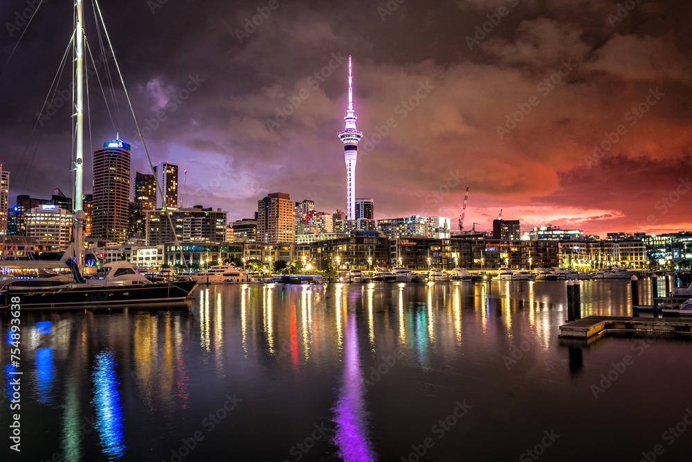 views of auckland harbour and skyline at background