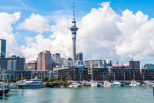 views of auckland harbour and skyline at background