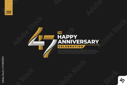 47th happy anniversary celebration with gold and silver on white background. photo