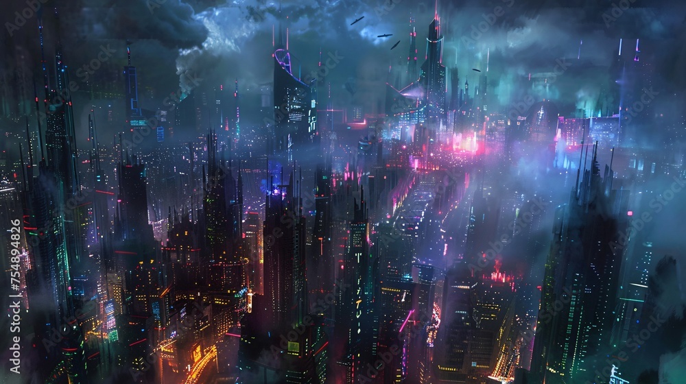 Neon Cityscape A Futuristic, Pink-Hued Skyline at Night Generative AI