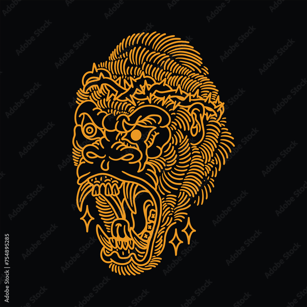 angry gorilla line art vector design