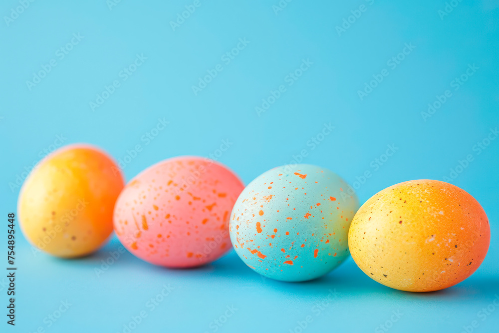 Vibrant row of Easter-themed bath bombs lined up on a blue background Vibrant row of Easter-themed bath bombs lined up on a blue background