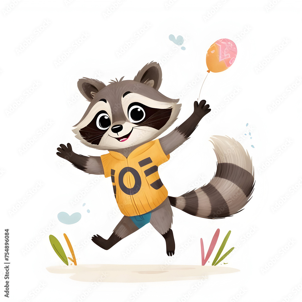 Cartoon Raccoon Jumping with joy illustration for story books